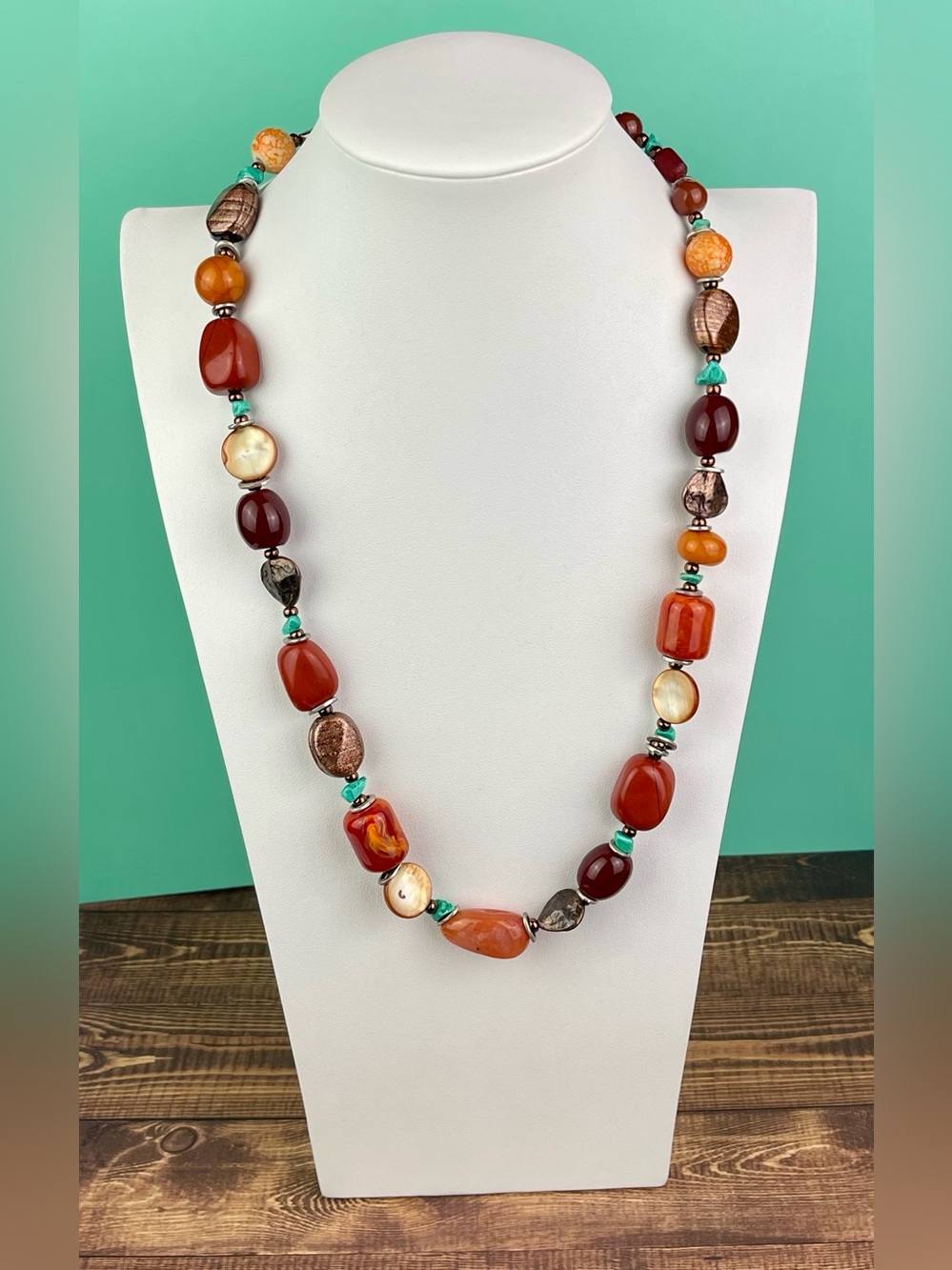Chico’s Southwestern Boho Beaded Necklace – Terracotta, Amber & Turquoise